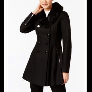 Guess single breasted button front skirted coat Clearance
